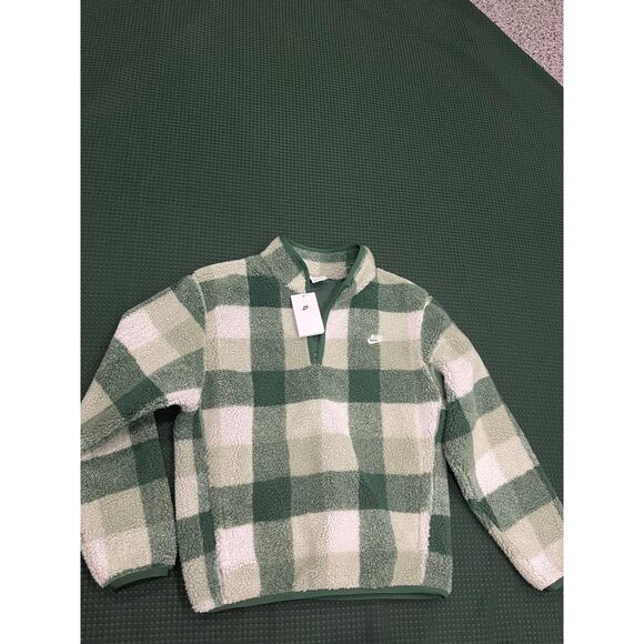 Nike Sherpa Men's Winterized Half-Zip green white plaid pattern pull over unisex - Picture 12 of 13